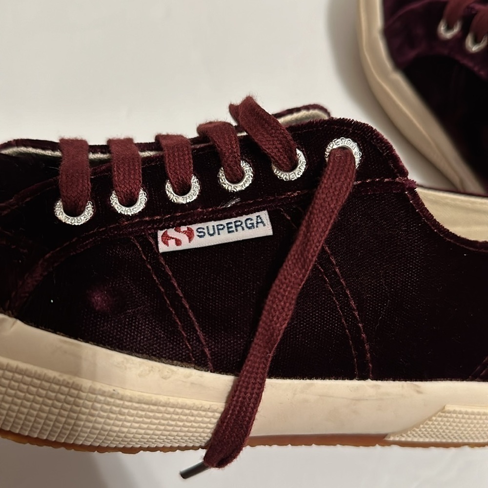 Superga Velvet Classic Sneakers Bordeaux Burgundy Sz 8.5 Luxe Street Style - Picture 7 of 7